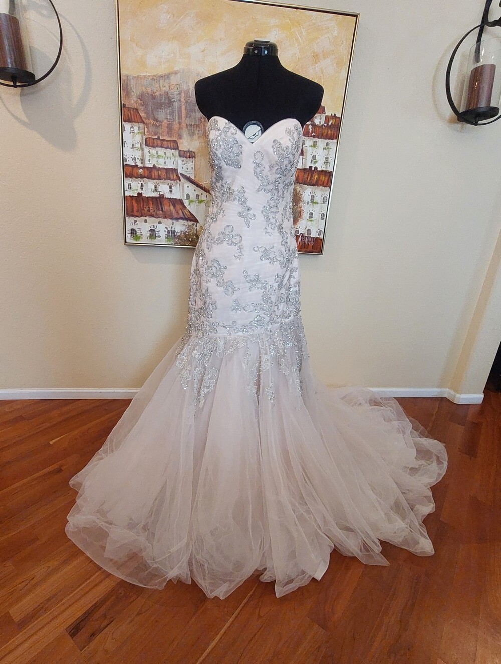 ALLURE BRIDALS WEDDING GOWN Dress - 14 12 - Champagne & Silver Fit/Flare